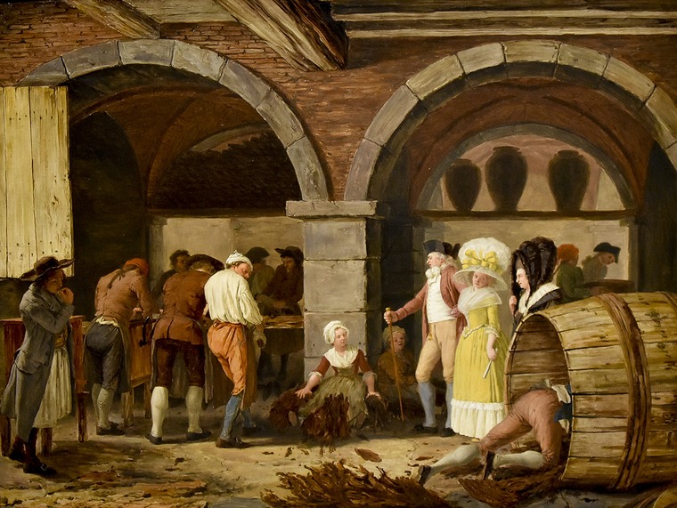 Léonard Defrance, Visite à la manufacture de tabac, vers 1787-1788 huile sur bois © Musée des Beaux-Arts de Liège / La Boverie