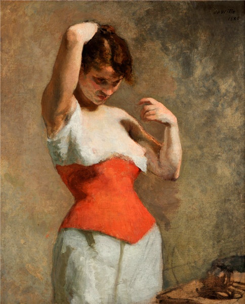 Adrien de Witte - Femme au corset rouge